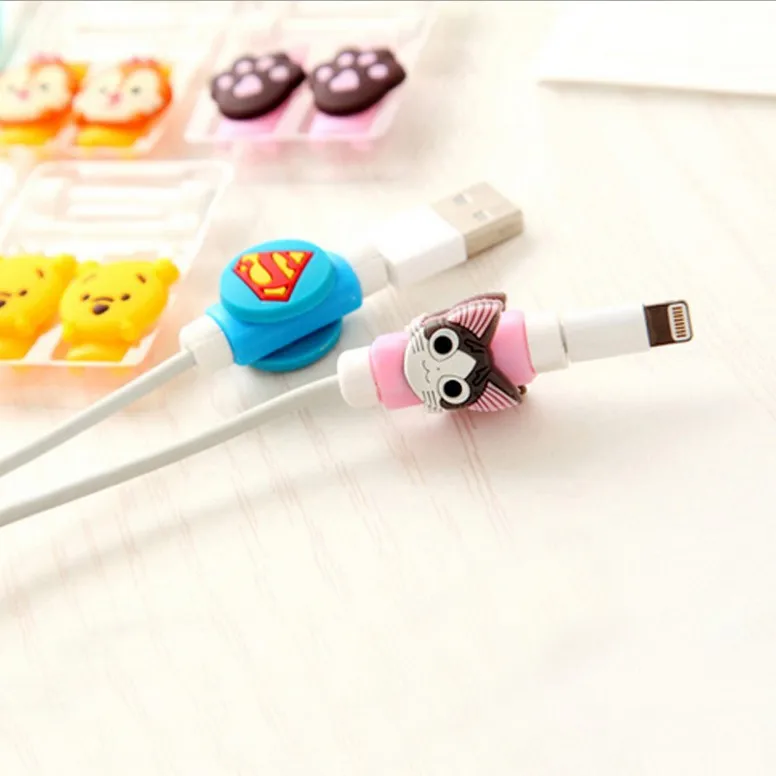 Двухсторонний мультяшный USB кабель защита для наушников телефона кабеля