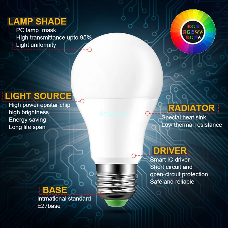 1 шт. светодиодсветодиодный лампа E27 16 цветов 3 Вт 5 10 Вт|led lamp 3w|rgb led lampled |