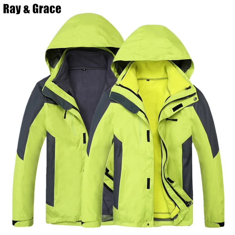 RAY GRACE Winter Waterproof Hiking Jacket Men Windbreaker Female Windproof Outdoor Camping Fleece 3in1 Women Coat Parka | Спорт и