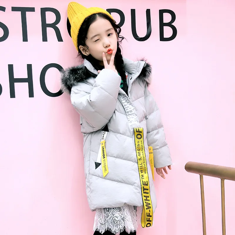 Мода 2017 г. девушки Подпушка Куртки зимние детские пальто для российской погоды