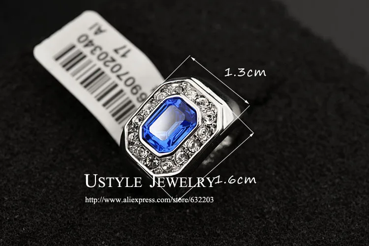 Квадратное кольцо USTYLE со стразами небесно-голубой кристалл мужское оптовая