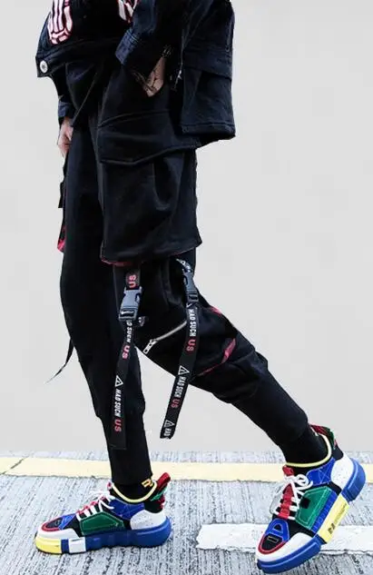 2019 шаровары с карманами и лентами мужские осенние зимние повседневные