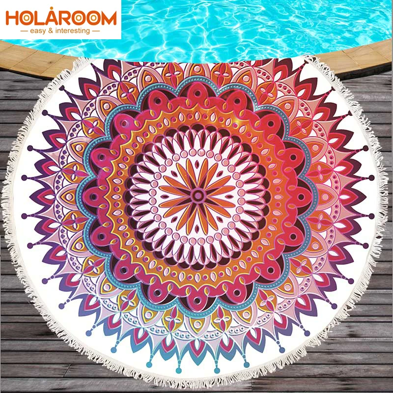 

Mandala Flower Beach Towel Indian Lotus Round Beach Towel Yoga mat Tassel Tapestry Bohemia Blanket Tablecloth Toalla Playa 150cm