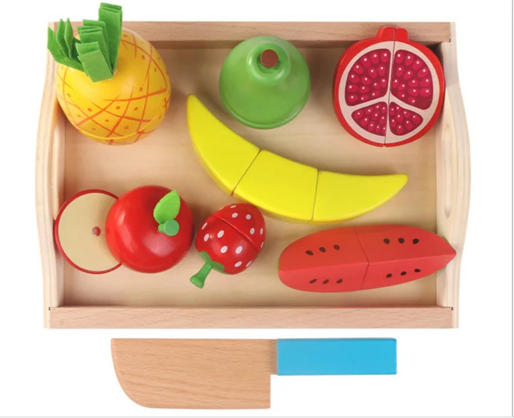 9pcs fruit Деревянные кухонные игрушки резка фруктов растительная пища ролевые игры раннего образования игрушки в виде угощений игрушка для игры в повара дети миниатюрные продукты - Цвет: 9pcs fruit