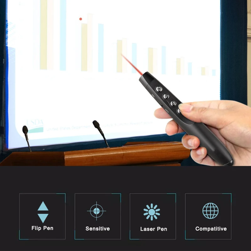 Презентер флип-ручка беспроводная 2,4 ГГц Powerpoint PPT Clicker дистанционное управление PPT USB Лазерная презентация с приемником
