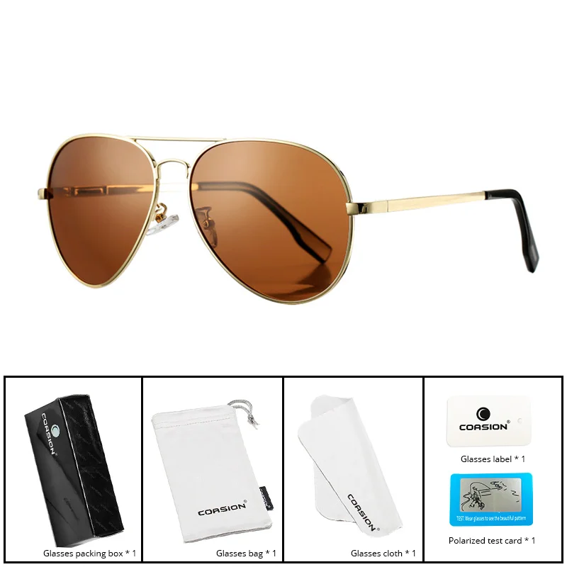 C7 Gold Brown COASION фирменный дизайн негабаритных солнцезащитных очков поляризационные женские мужские классические ретро солнцезащитные очки пилота очки для вождения зеркальные линзы CA1052 - Цвет линз: C7 Gold Brown