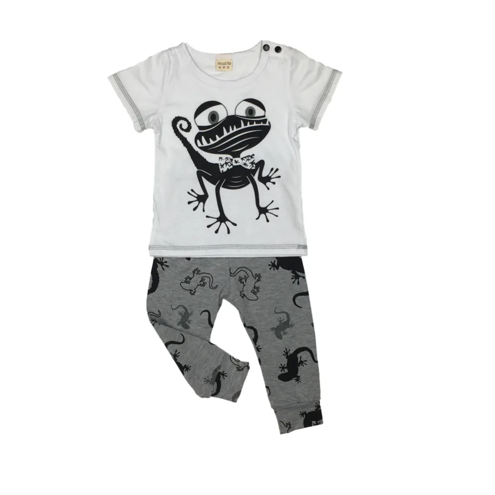Baby boy clothes fashion Short Sleeve Cartoon gecko T Shirt+Pants 2pcs Newborn girl suit baby clothing set | Детская одежда и