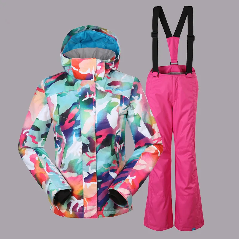 Color 1 Лыжный костюм для девочек, бренд GSOU SNOW, ветрозащитная лыжная куртка, брюки, водонепроницаемая верхняя спортивная одежда, лыжный сноуборд, супер теплый костюм - Цвет: Color 1