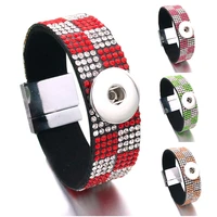 interchangeable 075 crystal magnet rhinestones velvet leather bangle fit 18mm snap button jewelry charm bracelet for women gift