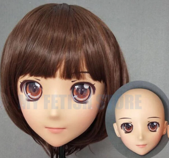 (Jiang 41) Женская милая девочка резиновая полуголовая маска кигуруми с BJD глазами