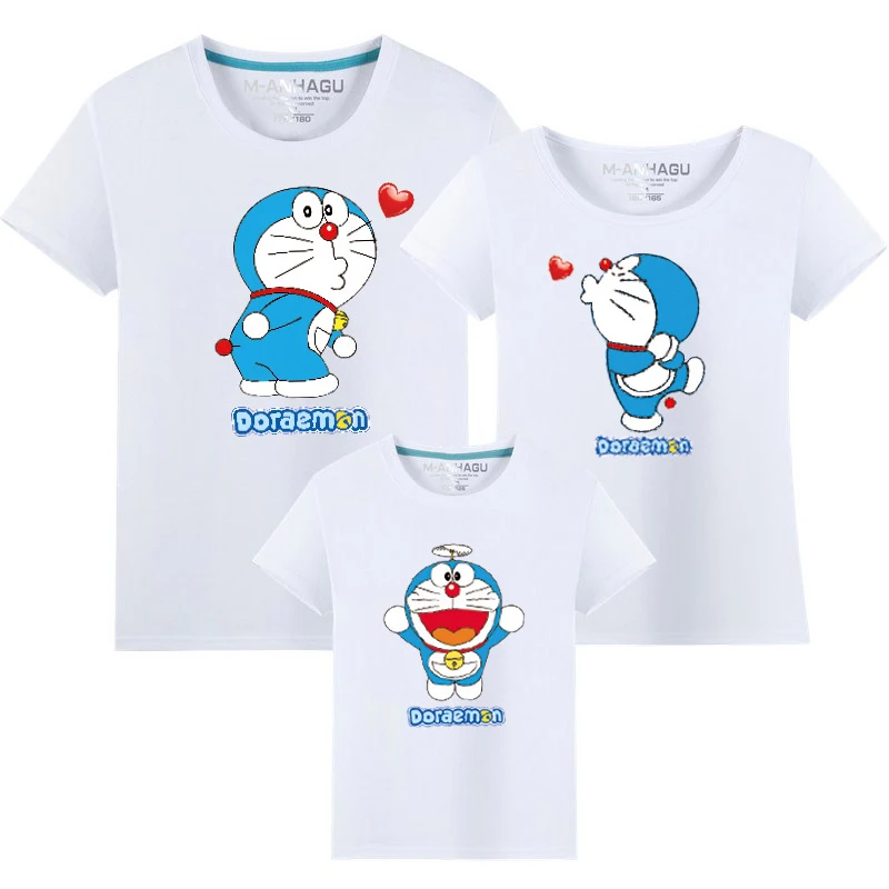 Cute Family Matching Outfits Cartoon Doraemon T Shirts Mother Kids T-shirt Clothing Daughter Baby Girl Boy Clothes | Мать и ребенок