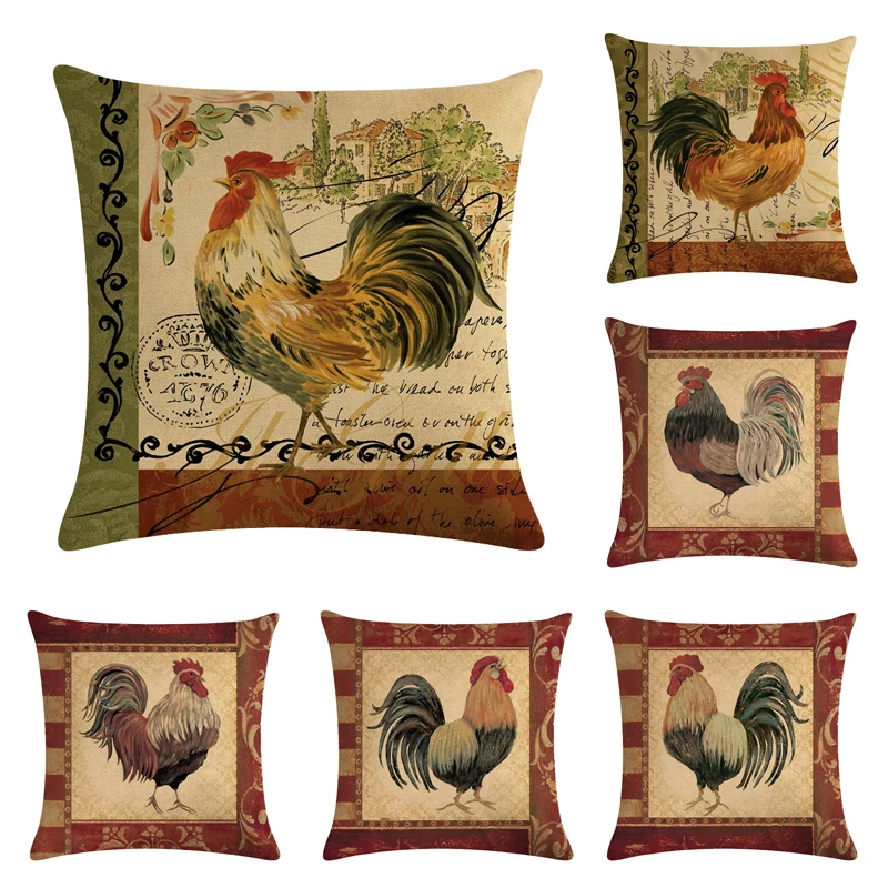 

Винтажный чехол для подушки Mr Cock Hen Moden, наволочка из хлопка и льна с принтом животных, декоративные подушки для спальни и дома, декор