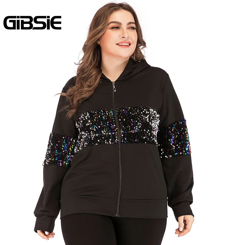 Толстовка GIBSIE большого размера 4xl 3xl черная толстовка с капюшоном и блестками