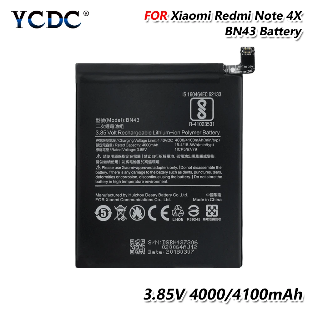 Высокое качество замена тесто BN43 для Xiaomi Redmi Note 4X4100 мАч высокая эффективность перезаряжаемая литиевая батарея