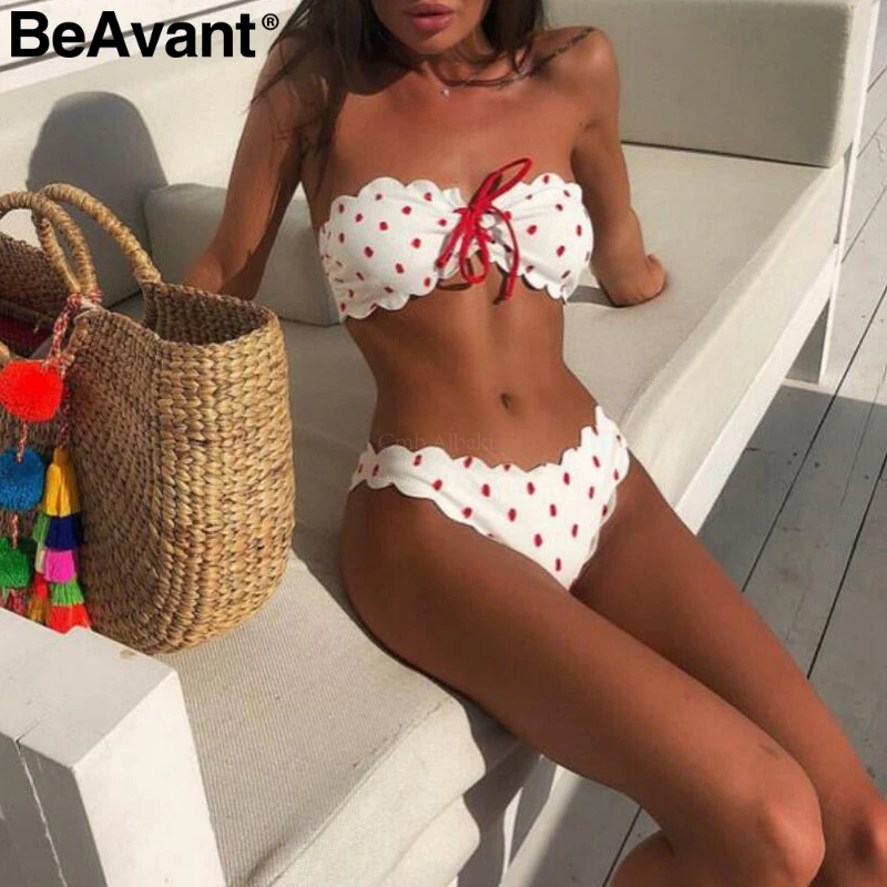 BeAvant сексуальный женский купальник в горошек на шнуровке два предмета пуш-ап с