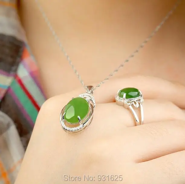 925 серебро натуральный зеленый Хе Тиан Ю инкрустация ожерелье со свисающей