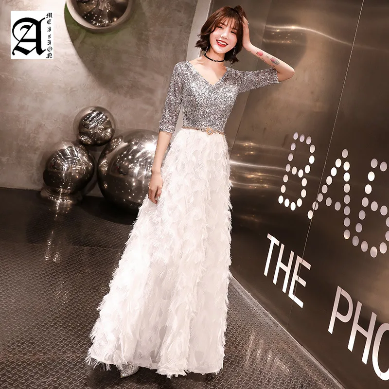 Новинка 2019 года модное вечернее платье с коротким рукавом трапециевидной формы