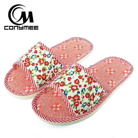 YM-PMSH Red CONYMEE/ домашние тапочки; женская домашняя обувь; бесшумные льняные тапочки; летние женские сандалии с цветочным принтом; льняные тапочки - Цвет: YM-PMSH Red