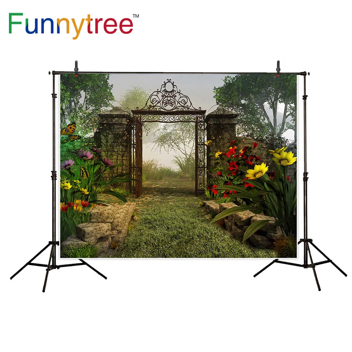 Фон Funnytree для фотосъемки Садовый цветок ворота винтажная дорога бабочка
