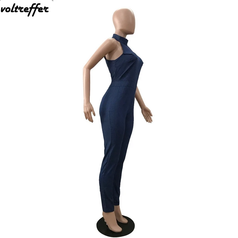 2018 летний стильный Облегающий комбинезон на молнии сзади джинсовые комбинезоны