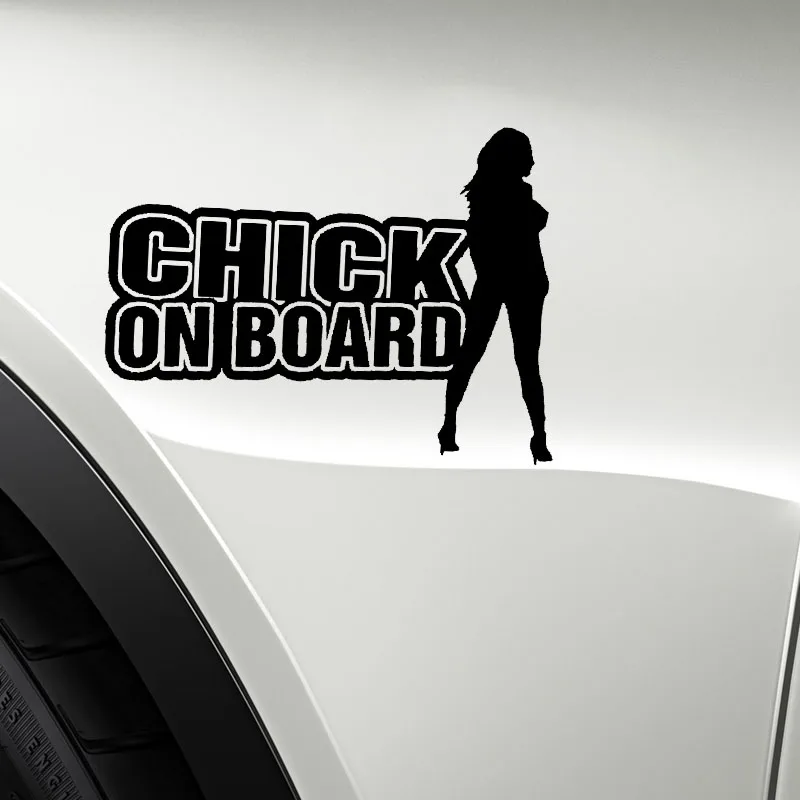 YJZT 15CM*11.1CM CHICK ON BOARD Hot Babe Car Vinyl Decal Sticker Black/Silver C10-00802 | Автомобили и мотоциклы