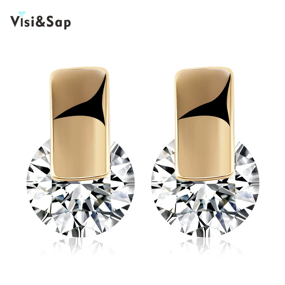 KZCE159-E-2 Visisap V shape блестящие серьги-кольца с кубическим цирконием для женщин и девочек, подарочные серьги, модные ювелирные изделия, цвет шампанского, золотой, VKZCE127 - Окраска металла: KZCE159-E-2