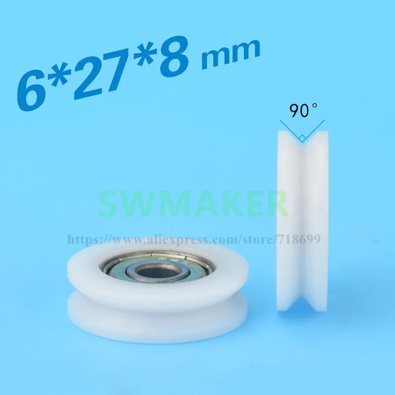 

10pcs M6*27*8mm 6*27*8mm V grooved wheel, M6 screw / screw / thread, 626ZZ plastic bearing pulley / over line guide wheel