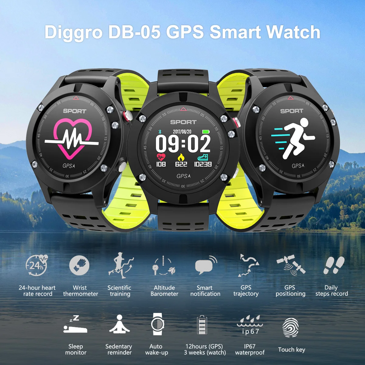 Diggro DB-05 gps Смарт часы браслет альтиметр барометр термометр цвет OLED мульти-спорт сердечного ритма для iOS Android