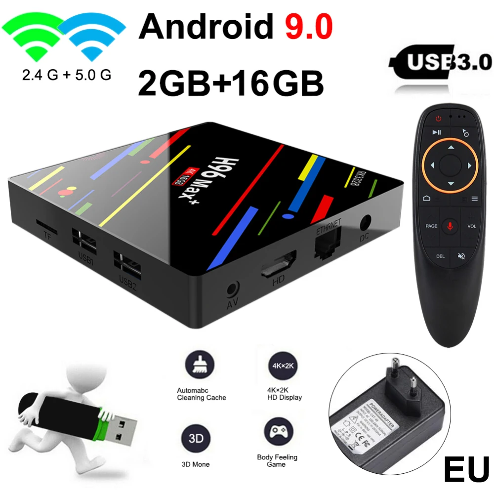 ТВ приставка H96 MAX PLUS RK3328 Smart 4K HD 4G 64G Android 8 1 четырехъядерный Google Голосовое