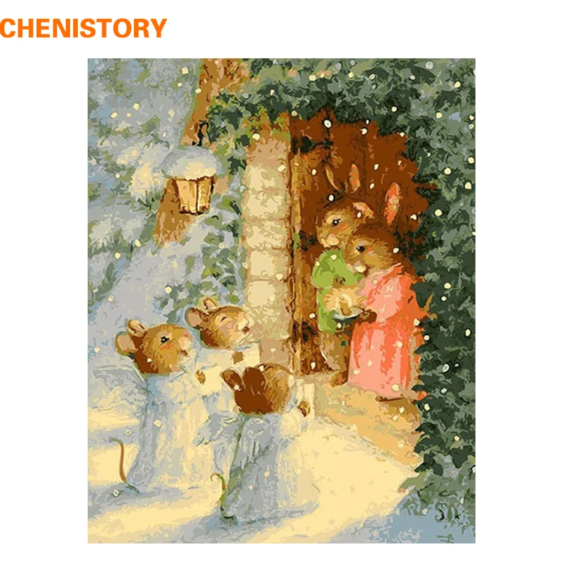 Оформлена кролик и снега DIY живопись по номерам наборы для рисования роспись с