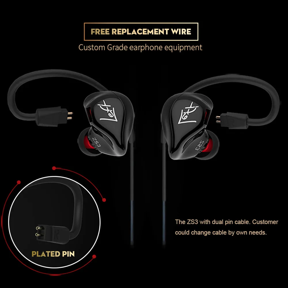 KZ ZS3 эргономичный съемный кабель наушники в ухо Спорт Музыка наушники с микрофоном 1J24 Прямая поставка