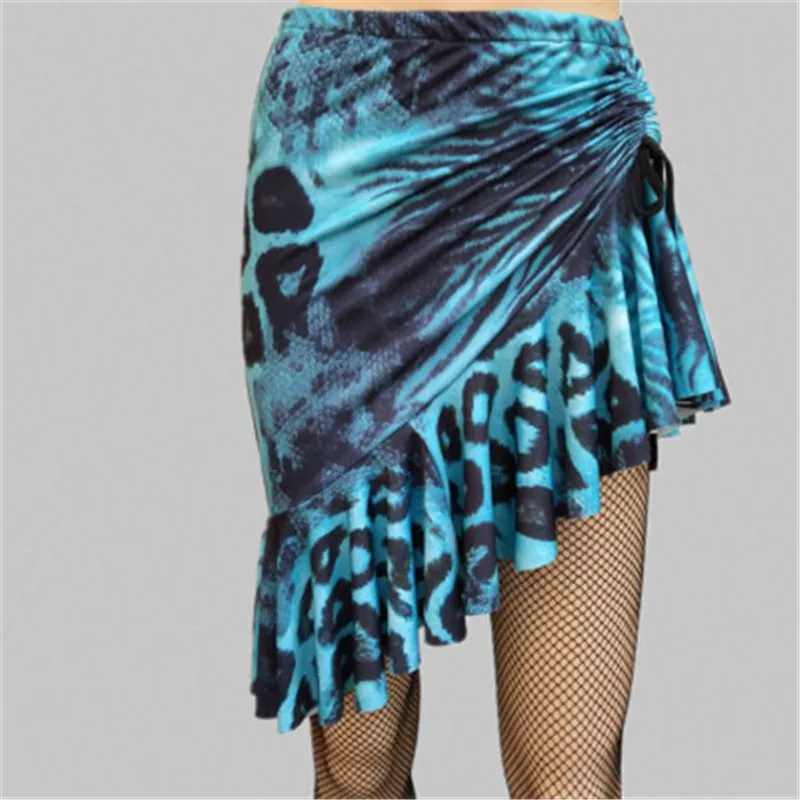 blue Leopard skirt Новинка, юбки для латинских танцев с принтом, для женщин, ча-Румба, Самба, одежда для выступлений, женская одежда для занятий танцами, 9 цветов, для женщин - Цвет: blue Leopard skirt