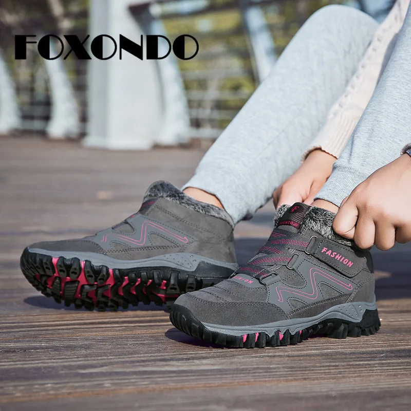 FOXONDO/2019 г. зимние женские ботинки замшевые Теплые ботильоны с толстой подошвой