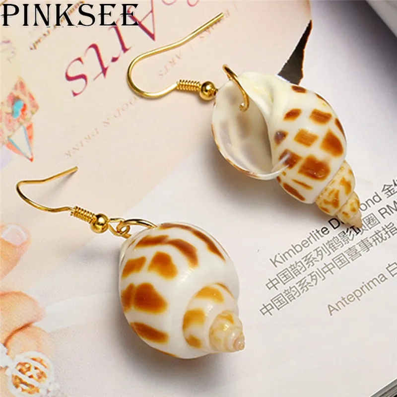 PINKSEE Bohemian Exquisite Drop Earrings Fashion Natural Conch Beach Shell Pendant Dangle Earring Ethnic Ear Piercing Jewelry | Украшения и
