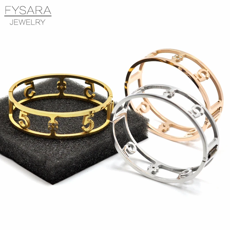 Браслеты FYSARA из нержавеющей стали с полыми цифрами 5 браслеты для женщин широкие