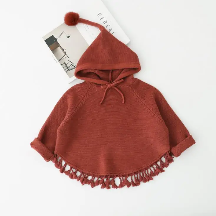 brown color Весенне-осенняя куртка для девочек; Верхняя одежда для девочек; детский пуловер; свитер с капюшоном; трикотажное пальто для детей 1-2 лет - Цвет: brown color