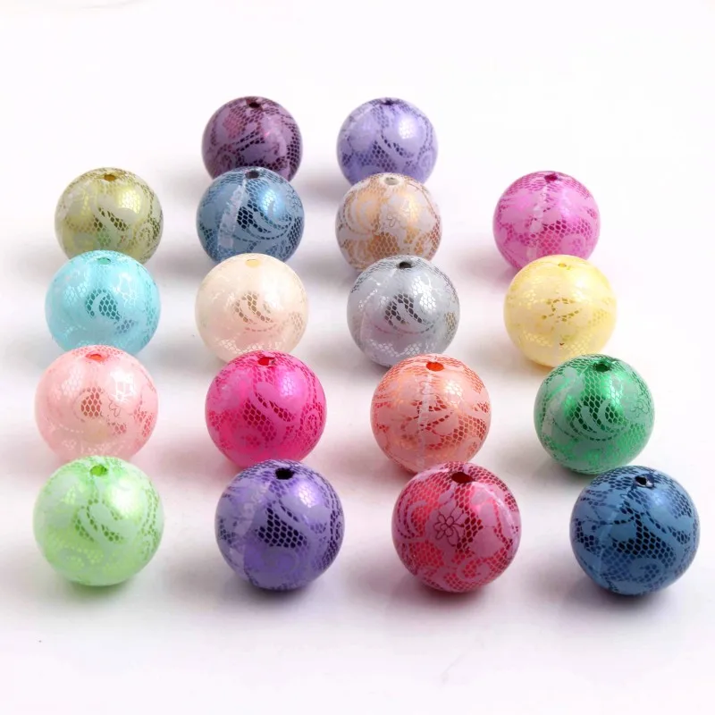 OYKZA 20mm Chunky Acrylic Imitation Pearl Print Lace Beads for Girls Beaded Necklace Jewelry 100pcs a lot | Украшения и