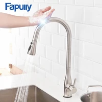 fapully sensitive touch kitchen faucets stainless steel sensor smart pull out sprayer hand 360 degree rotation mixer taps cp1025