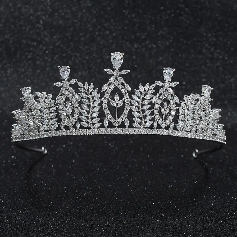 Женская тиара с фианитом свадебная платиновым покрытием Ювелирное Украшение для