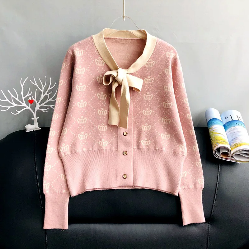 Werynica кардиган кофта женская кофты одежда женская осень хлопковый кашемир мягкий Бант для женщин кардиган вязаный лонгслив женский вязаное пальто теплый - Цвет: pink