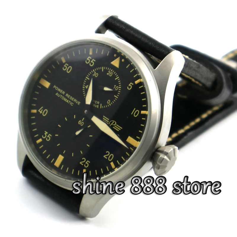 Parnis 47 мм черный циферблат индикатор power reserve пескоструйные дело Автоматические