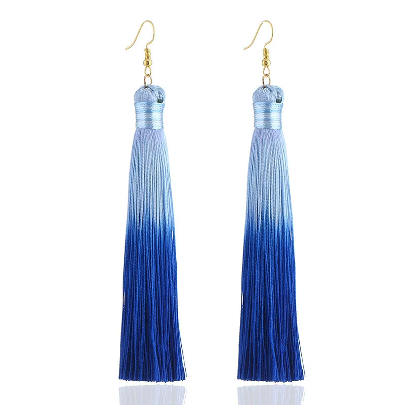 Royal blue Lzhlq богемский цветные серьги с кисточками для женщин Длинная сплошная шелковая бахрома висячие серьги Свадебные ювелирные изделия аксессуары - Окраска металла: Royal blue
