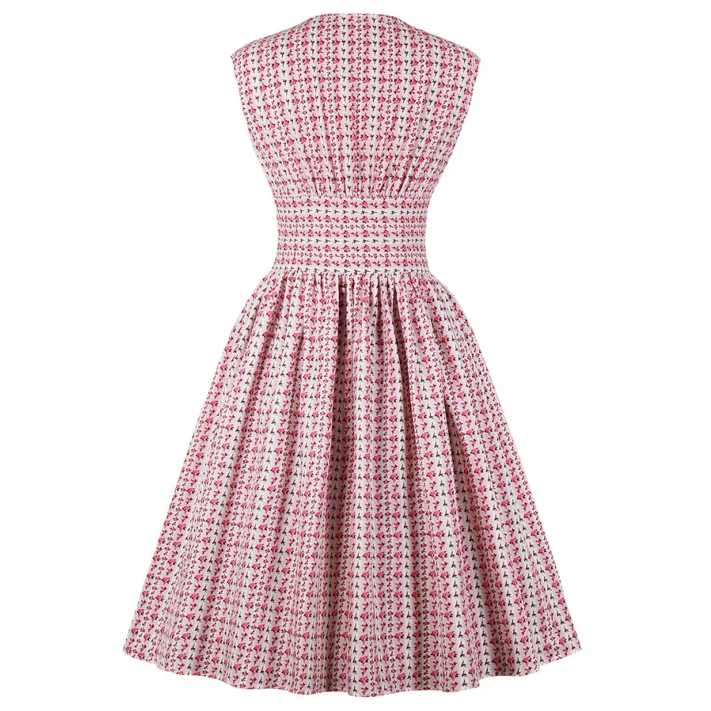 Женское винтажное платье с цветочным принтом без рукавов треугольным вырезом на