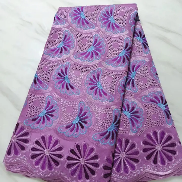 5Yards/pc Most popular purple african high cotton fabric embroidery Swiss voile lace with stone for dress BC71-5 | Дом и сад
