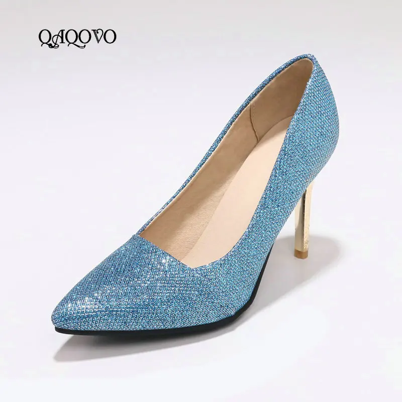 Women's High Heels Fashion Bling Party Shoes Sexy Pointed Toe Slip On Wedding Spring Autumn Ladies Pink Blue Gold Silver | Обувь