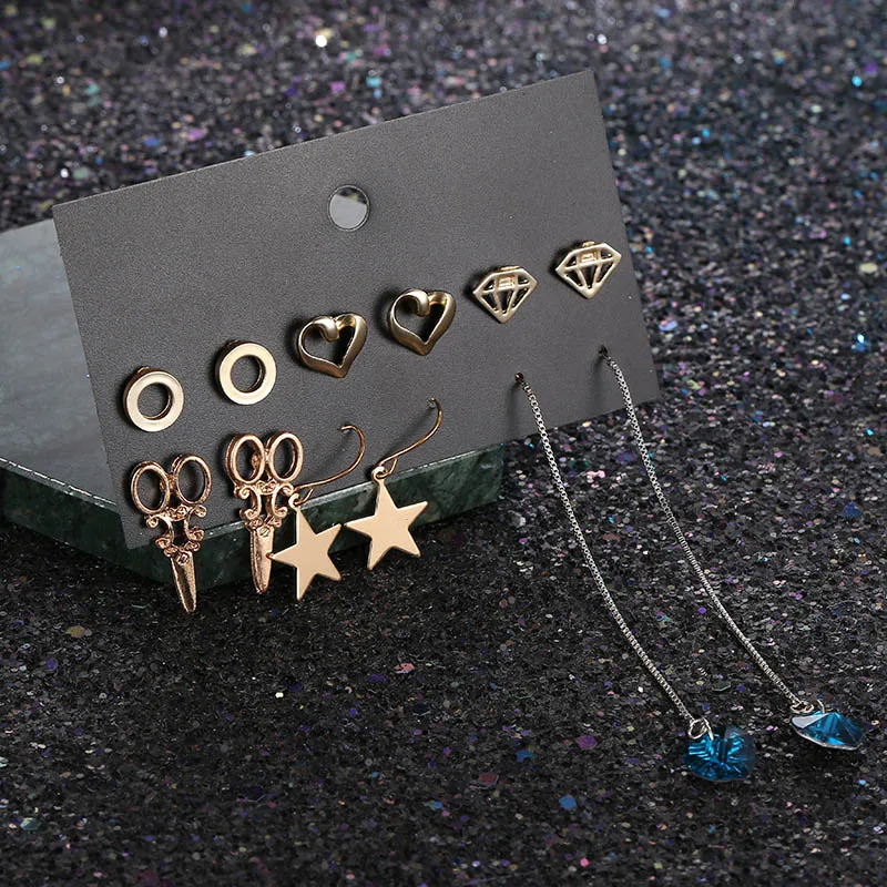 6 Пары/компл. модные серьги гвоздики в форме сердца с кристаллами и стразами для