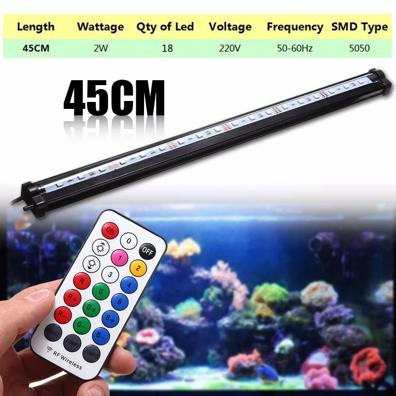 45CM Водонепроницаемый 25 см/35 см/45 см/55 см RGB светодиодный подводный светильник 5050SMD погружной светодиодный светильник для аквариума светильник будут проходить воздушные пузырьки пульт дистанционного управления - Испускаемый цвет: 45CM