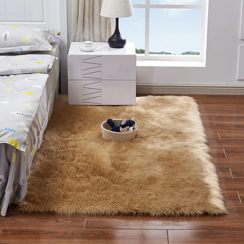 

1pcs Rectangle Rugs NO Lint Carpet Artificial Wool Sheepskin Hairy Mat Faux Fluffy Mats Kid Room Area Rug for Living Room