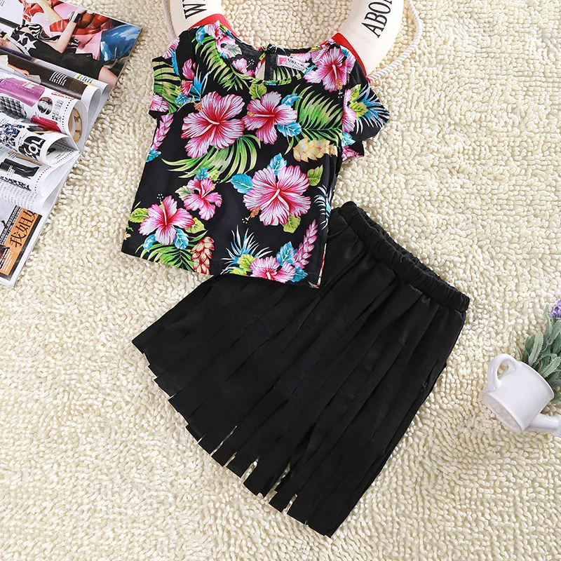 Новинка 2017 года летняя модная юбка с цветочным рисунком для девочек + черный