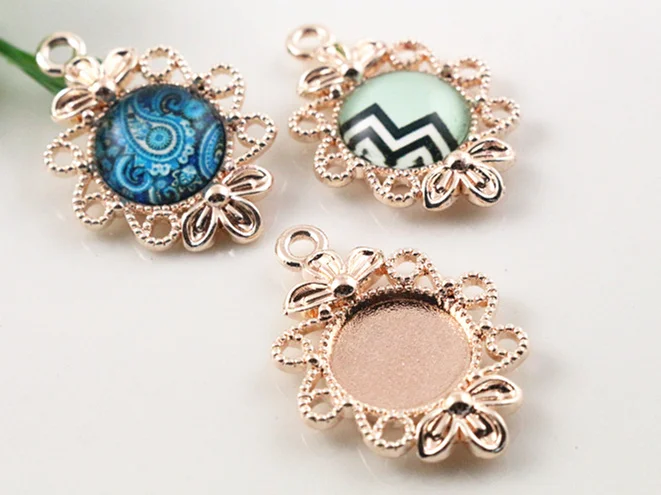 20 шт 12 мм Внутренний размер розового золота Цвет Модный цветочный стиль кабошон